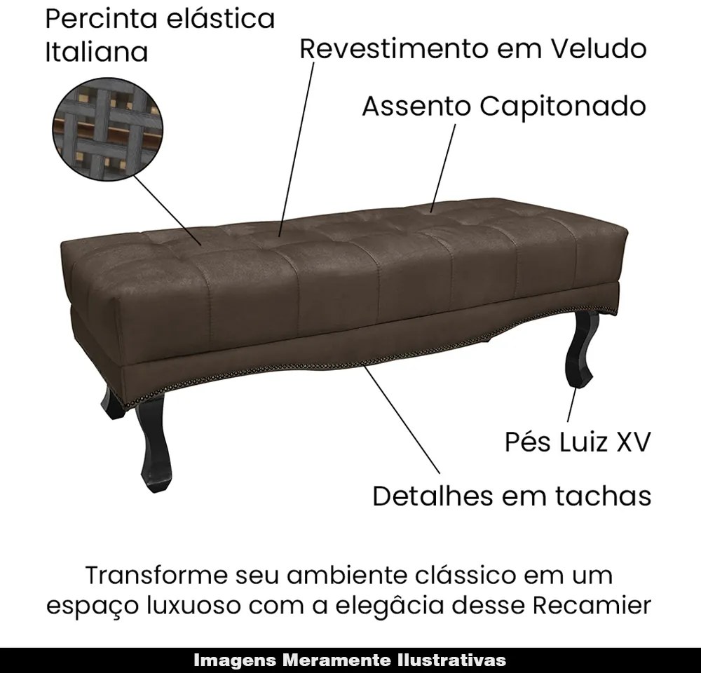Recamier Decorativo 195cm Loewe Veludo Pés de Madeira Marrom G63 - Gran Belo