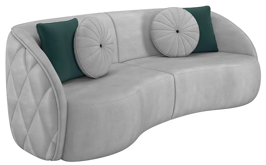 Sofá Decorativo 288cm com Almofadas Redondas Clarke Veludo Cinza Claro G45 - Gran Belo