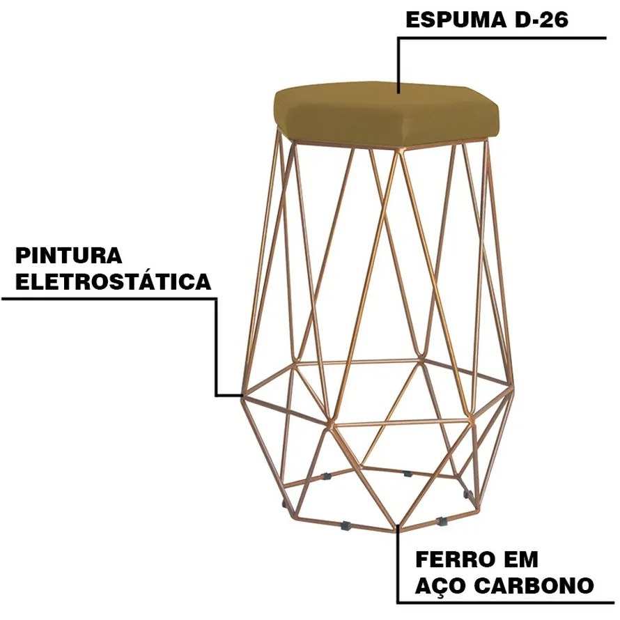 Kit 2 Banqueta Decorativa Rubel Base Gold Suede Mostarda G41 - Gran Belo