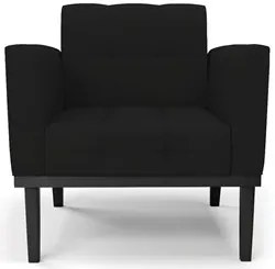 Sofá Namoradeira e 2 Poltronas Base Madeira Preto Ana Linho Preto - Ib