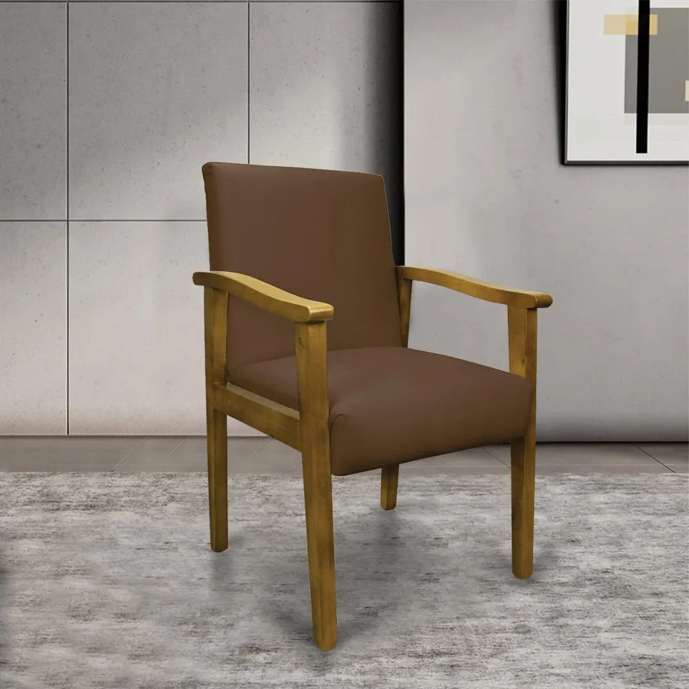 Poltrona Eloisa Suede Marrom Base de Madeira Castanho