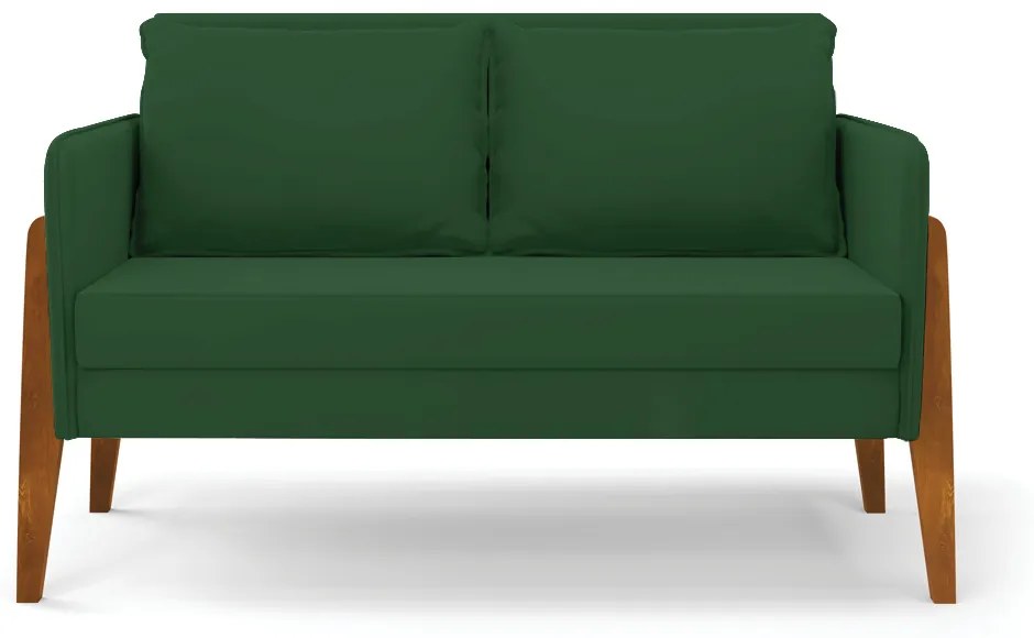 Kit 1 Sofá Namoradeira e 2 Poltronas Lana Veludo Verde Base de Madeira - D'Rossi