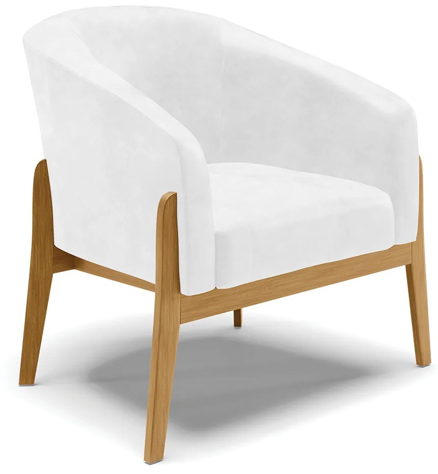 Poltrona Decorativa Base de Madeira Stella Sintético PU Branco D03 - D'Rossi
