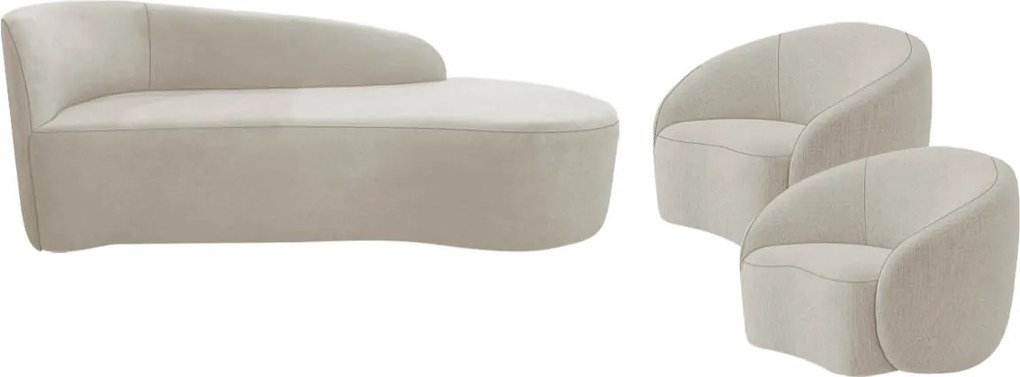 Kit Divã Recamier Orgânico França 140cm Lado Direito e 2 Poltronas Amore Linho