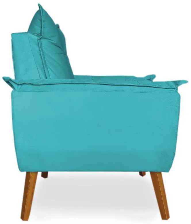 Poltrona Decorativa Apolo Pés Madeira Suede Turqueza - Sheep Estofados - Água