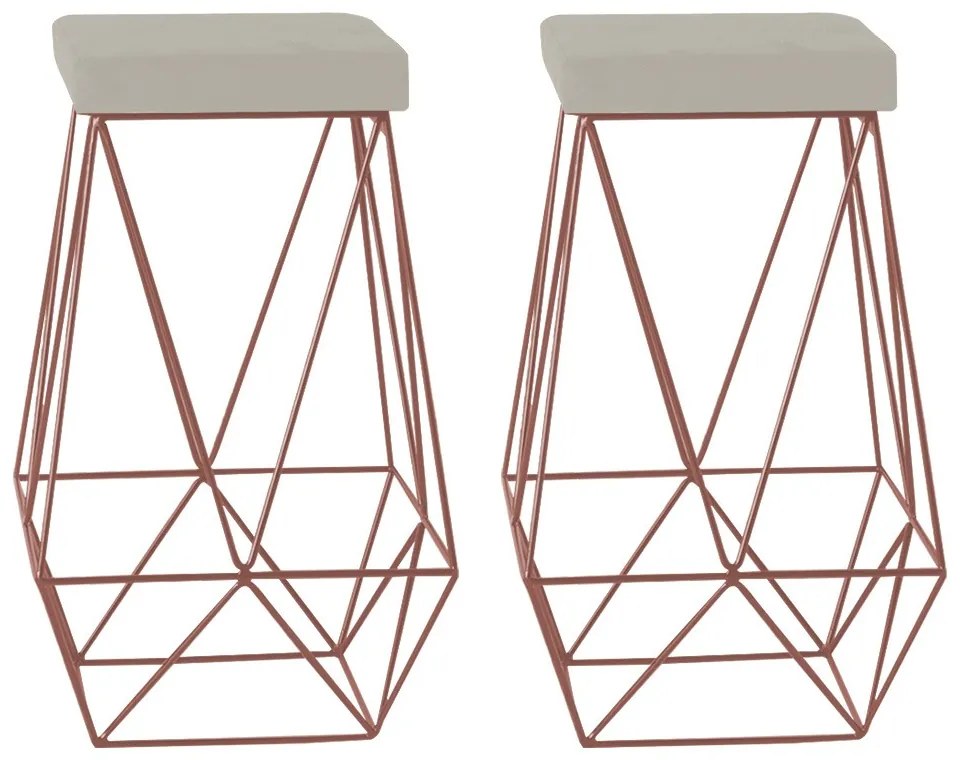 Kit 2 Banqueta Decorativa Kathy Base Bronze Suede Bege G41 - Gran Belo