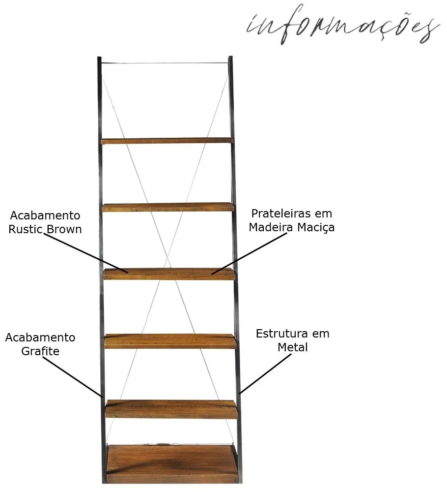 Estante Escada para Escritório Home Office Marjory Grafite Madeira Maciça Rustic Brown G54 - Gran Belo