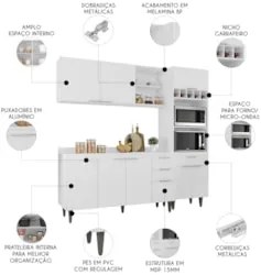 Armário de Cozinha Com Tampo CP02 210cm Pérola Branco Z34 - Mpozen