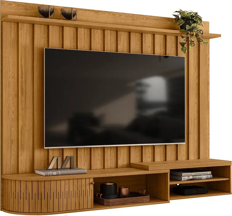 Painel TV 75 Pol 207cm Bancada Suspensa para Sala Elvano Cumaru M20 - D'Rossi