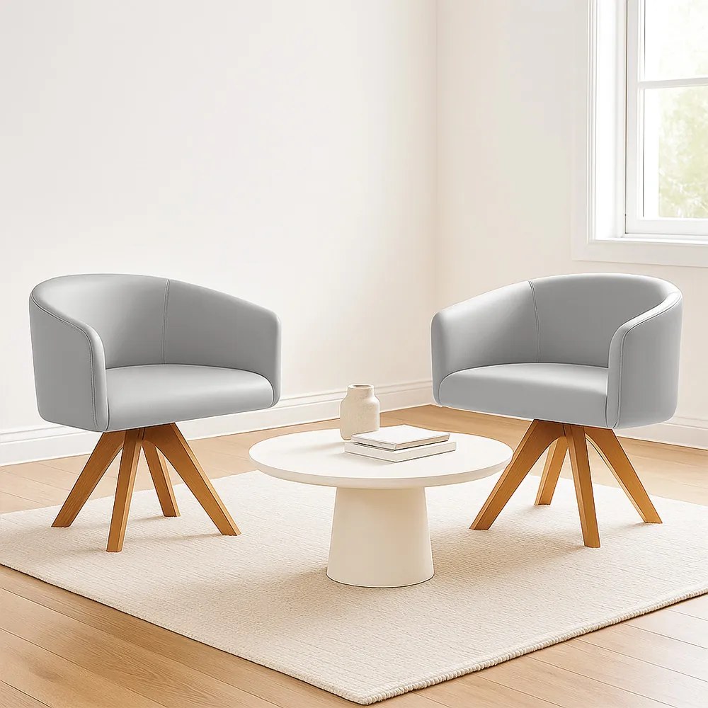 Poltrona Sala Base Giratória Madeira Kit 2 Arielle Sintético Cinza D03 - D'Rossi