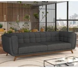 Sofá Living Decorativo 3 Lugares 240cm Bellart Z32 Linho Chumbo - Mpoz