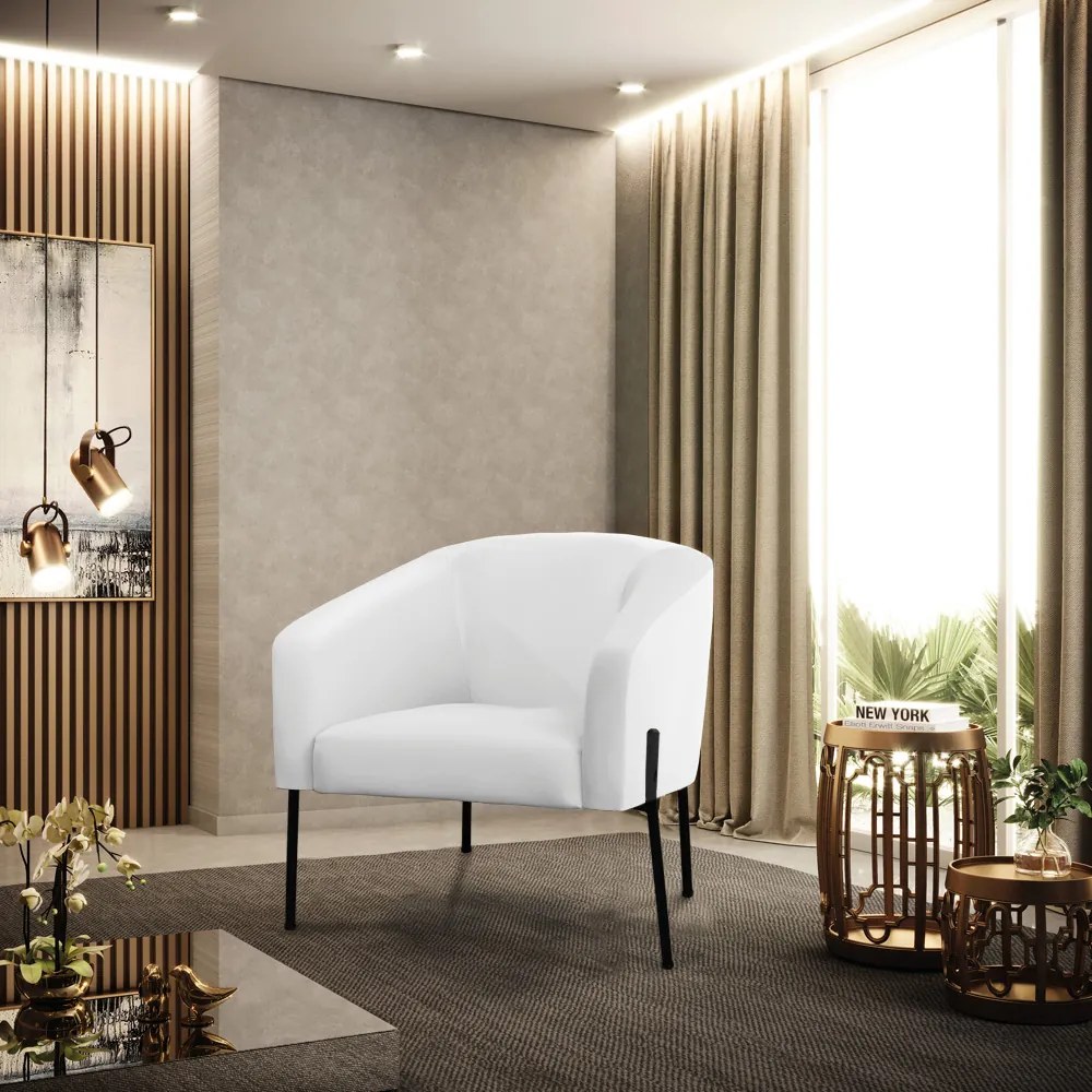 Poltrona Decorativa Pé de Ferro Preto Kit 2 Stella Sintético D03 - D'Rossi - Branco
