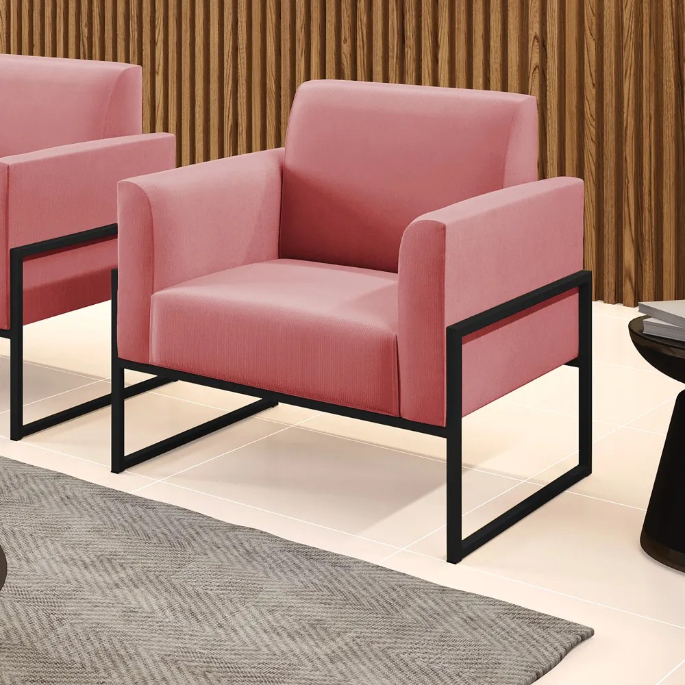 Poltrona Base Industrial Alta Preto Marisa Suede - Rose