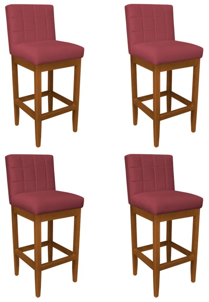 Kit 4 Banquetas Alta Sueli Base Madeira Maciça Estofada Suede Bordô