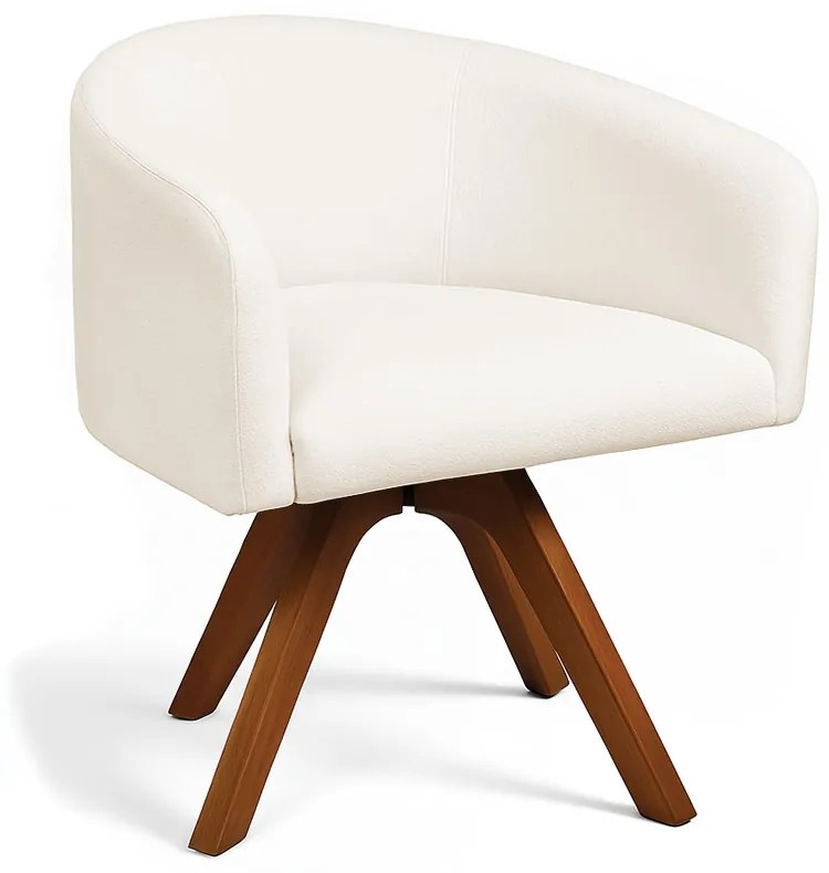 Poltrona Sala Base Giratória Madeira Arielle Bouclê D03 - D'Rossi - Off White