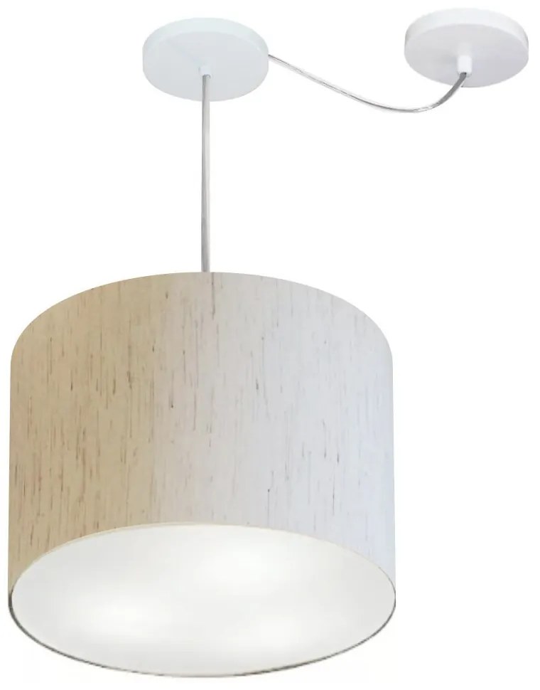 Lustre Pendente Cilíndrico Com Desvio Md-4237 Cúpula em Tecido 40x30cm Linho Bege - Bivolt