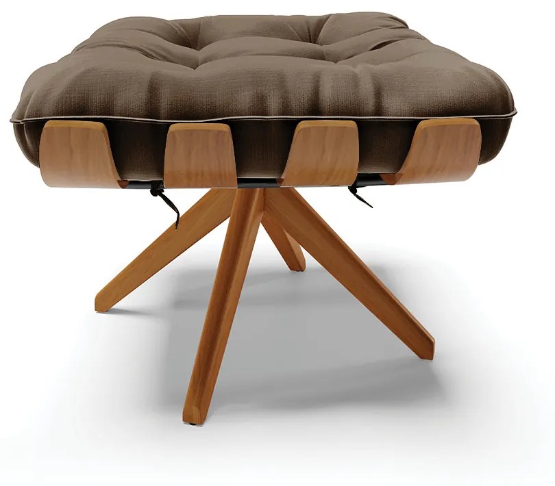 Puff Giratório Costela Suede Marrom Base de Madeira MA30 M11 - D'Rossi