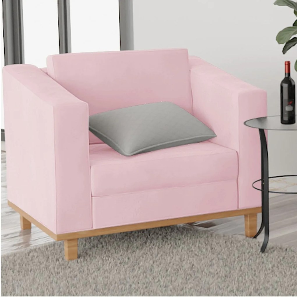 Kit Sofá 2 Lugares e 2 Poltronas Europa Suede Rosa Bebê ADJ Decor