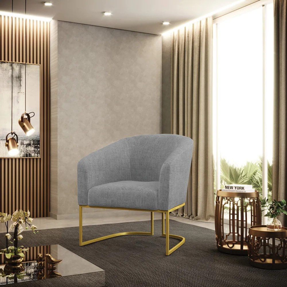 Poltrona Stella Linho Base Industrial Dourada D03 - D'Rossi - A32 Palha