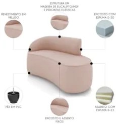 Sofá 2 Lugares Para Sala 140cm Orgânico Wendi Veludo Rose I01 - Mpoze