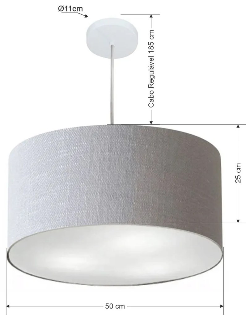 Lustre Pendente Cilíndrico Md-4213 Cúpula em Tecido 50x30cm Rustico Cinza - Bivolt