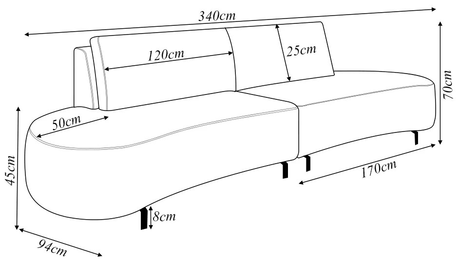 Sofá Bipartido Sala de Estar Jamaica 340cm Curvo Pés Alumínio Bouclê Branco G52 - Gran Belo
