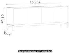 Rack TV 50 Pol 180cm 2 Portas 2 Gavetas Tauari/Grafite F07 - Mpozenat