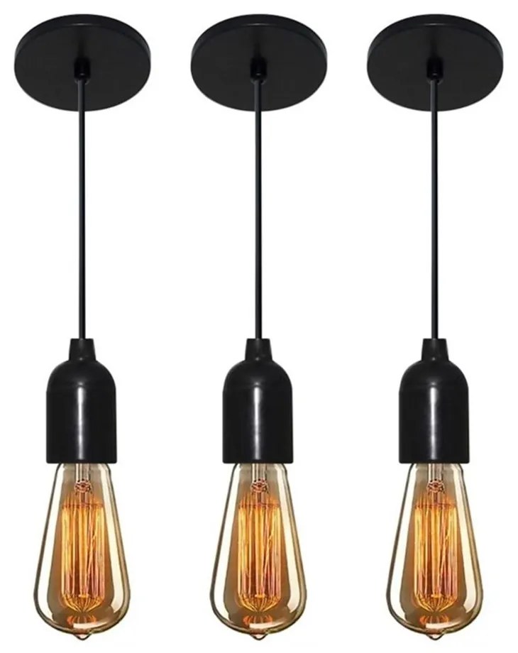 Kit/3 Lustre Pendente Luminária Md-4149 Suporte Para Lâmpada / Não Inclusa - Bivolt