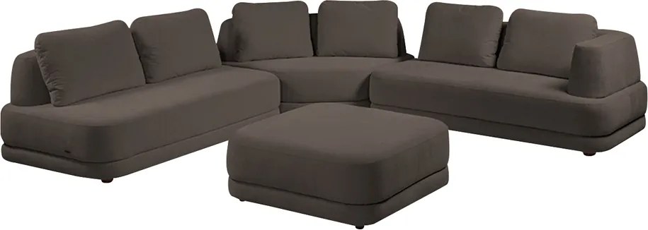 Sofá de Canto Modulado Vercelli 442cm com Almofadas Soltas e Puff Veludo Luxo Marrom G92 - Gran Belo