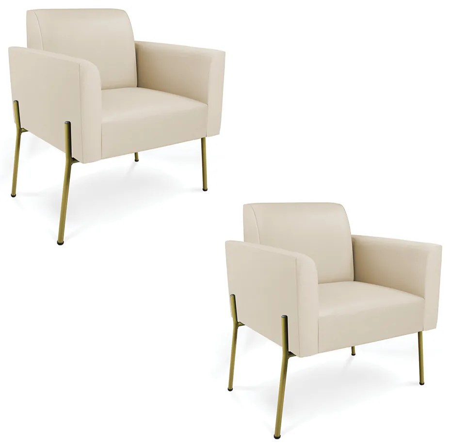 Poltrona Pé de Ferro Dourado Kit 2 para Sala Marisa Corino D03 - D'Rossi - Bege