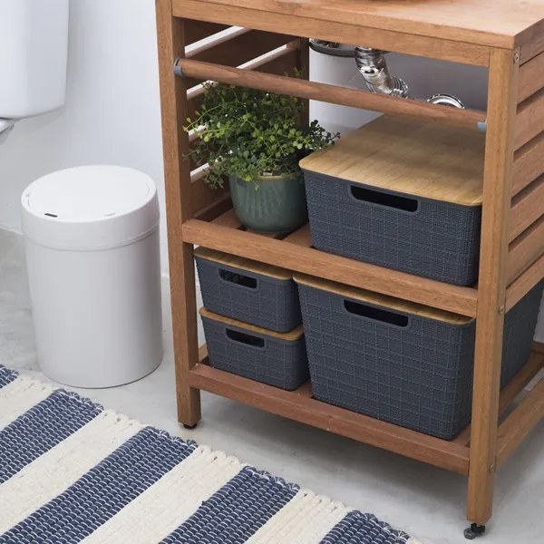 Caixa Organizadora Com Tampa de Bambu (Branco) - 18L
