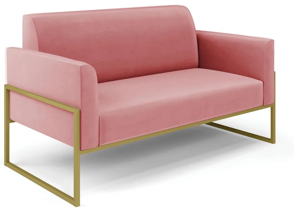 Sofá Namoradeira com Poltrona Base Industrial Alta Dourado Marisa Suede D03 - D'Rossi - Rose