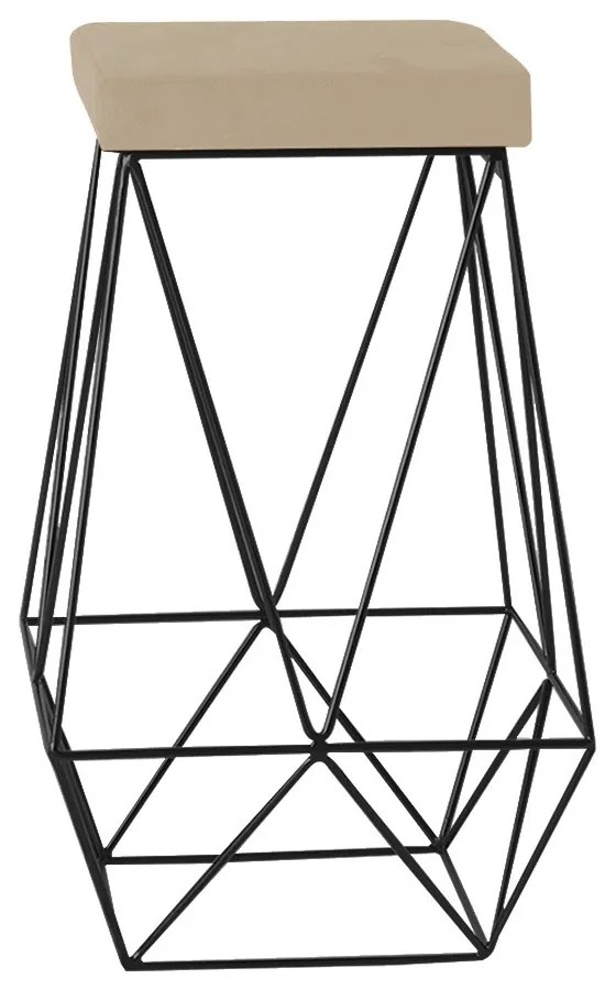 Banqueta Decorativa Kathy Base Preta Veludo Bege G41 - Gran Belo