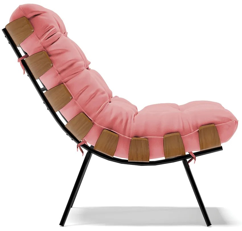 Poltrona Costela Suede Base Metálica Preto M11 - D'Rossi - Rose