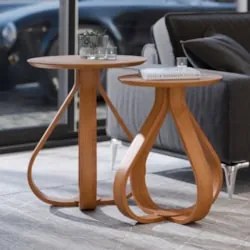 Mesa Canto Apoio com Pés de Madeira Kit 2 Samba Cinamomo E05 - Mpzoena