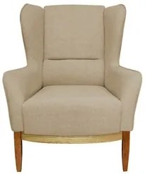 Poltrona Decorativa Base Madeira Milena e Puff Viseo C-129  Linho Bege