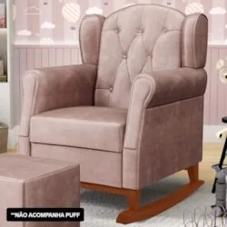Kit 02 Poltronas Amamentação Base Madeira Balanço Lucy Z39 Veludo Rosê