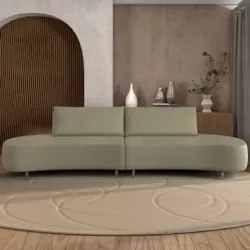 Sofá 3 Lugares 180cm Orgânico Pé Ferro Nagai Bouclê Bege Z55 - Mpozena