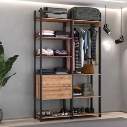 Closet 2 Gavetas 1 Cabideiro Estilo Industrial Chess F04 Preto/Solanum