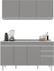 Armário Cozinha e Balcão Com Pia 150cm Marrocos Cinza      - Lumil