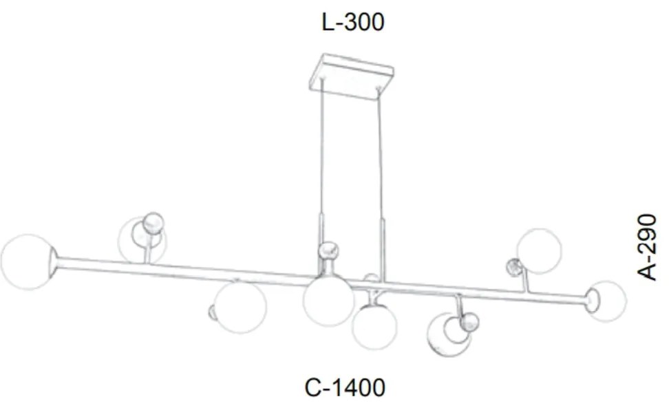 Pendente Retangular Detalhe Madeira 140X30X29Cm Metal E Globo Ø10Cm 08... (CAFÉ, FOSCO (BRANCO))