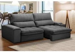 Sofá Retrátil 3 Lugares com Porta Copo 250cm Andes F05 Veludo Grafite