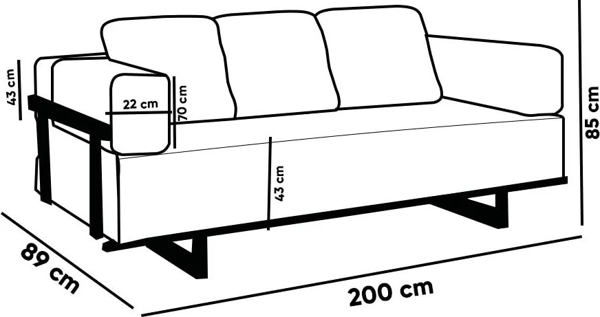 Sofá Cama 2 Lugares Living 200cm Base Industrial Sala Cherie Linho K01 - D'Rossi - Cinza