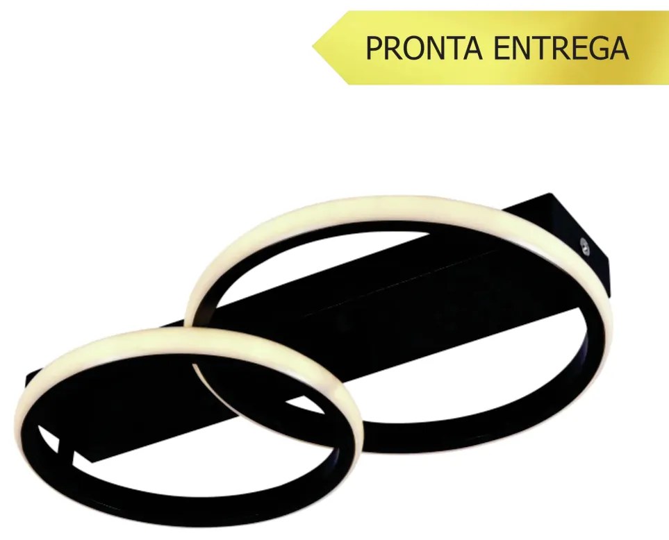 Plafon Pira Duplo Aro 41X27X08Cm Led 22W 3000K Bivolt Preto - Usina Im... (Preto)