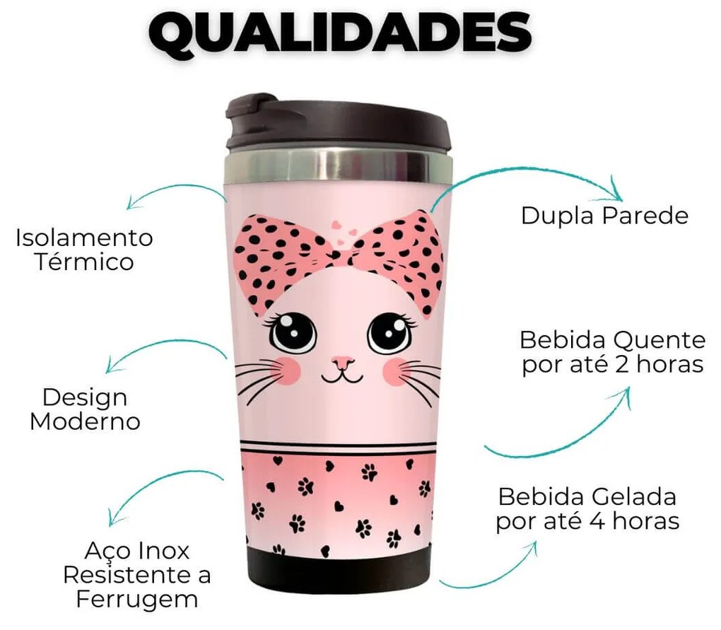 Copo Térmico 500ml Inox Gatinha Miau