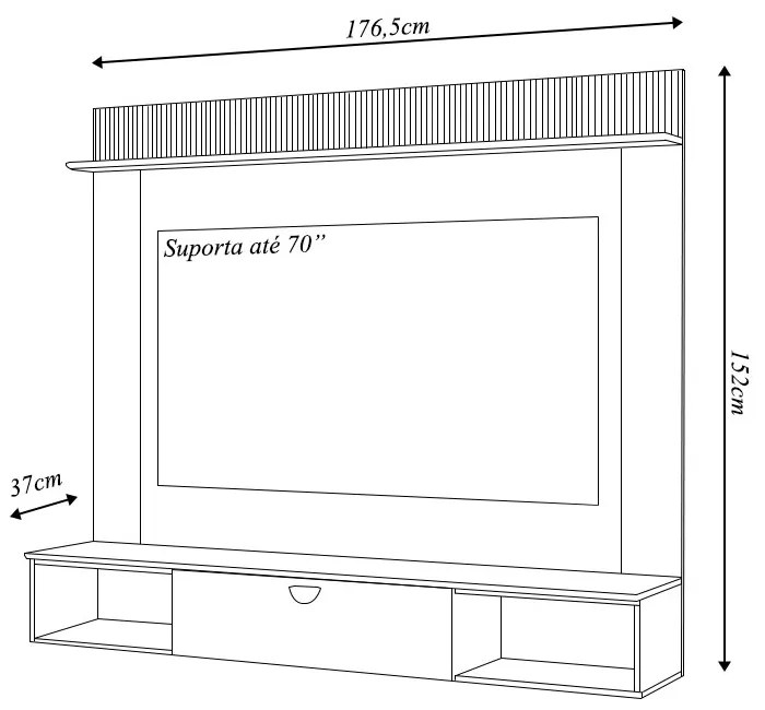 Painel Decorativo para TV 70" Vittar Ripado Canelado Porta Basculante OffWhite/Freijó G18 - Gran Belo