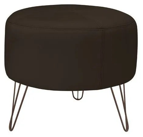 Puff Decorativo Redondo Pés Metal Couro Marrom G58 - Gran Belo