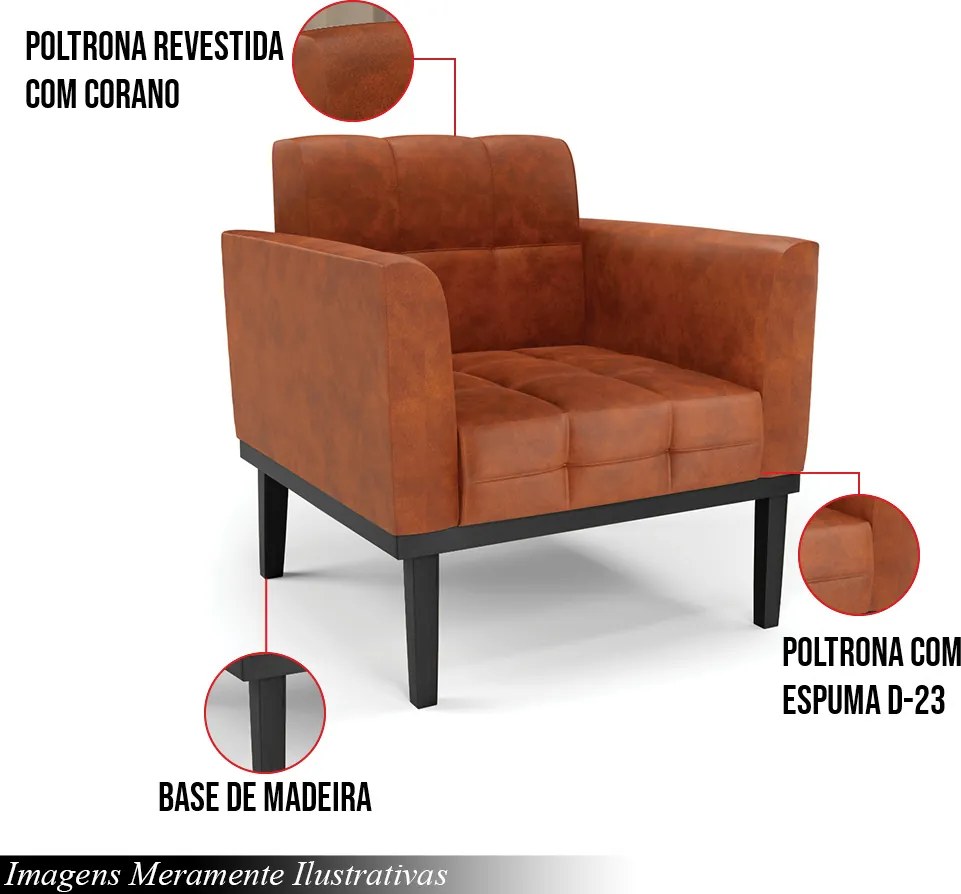 Poltrona Decorativa Karen Pés Fixo em Madeira Preto Pu Nozes G19 - Gran Belo