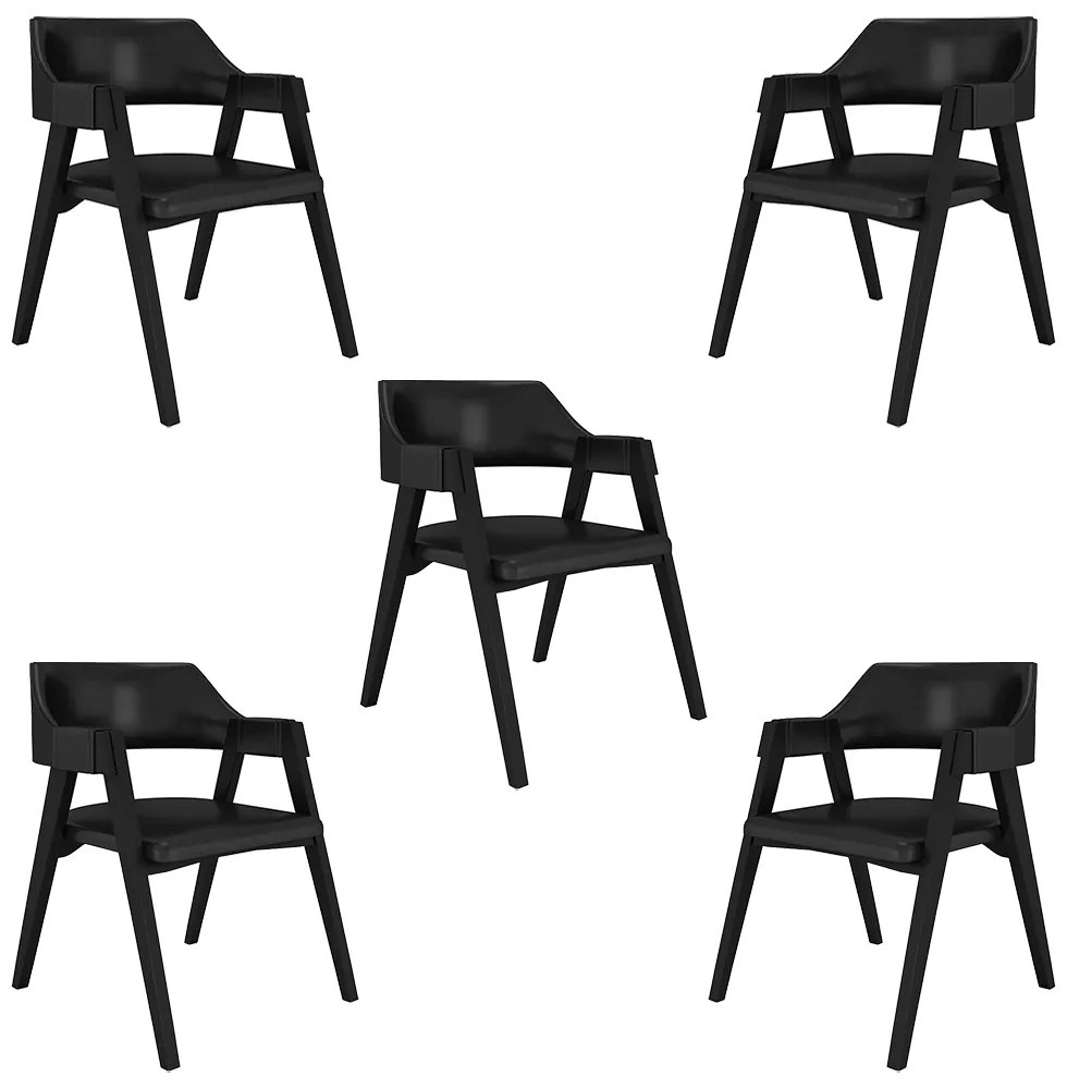 Kit 5 Cadeiras Sala de Jantar e Jogos Carteados Madeira Maciça Poker PU Preto/Preto G42 - Gran Belo