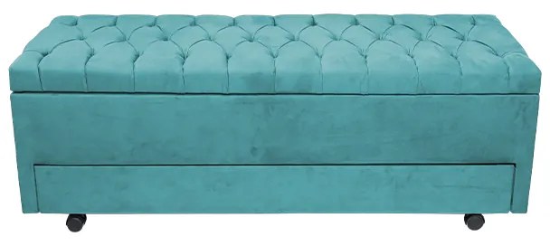 Calçadeira Baú com Sapateira Casal 140cm Paris Capitonê Suede Turquesa - Sheep Estofados - Água